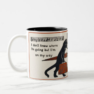 Reisende schwarze Katzen-Vintage Zweifarbige Tasse