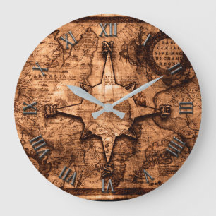 Reisender der antiken Welt - Karte und Kompassrose Große Wanduhr