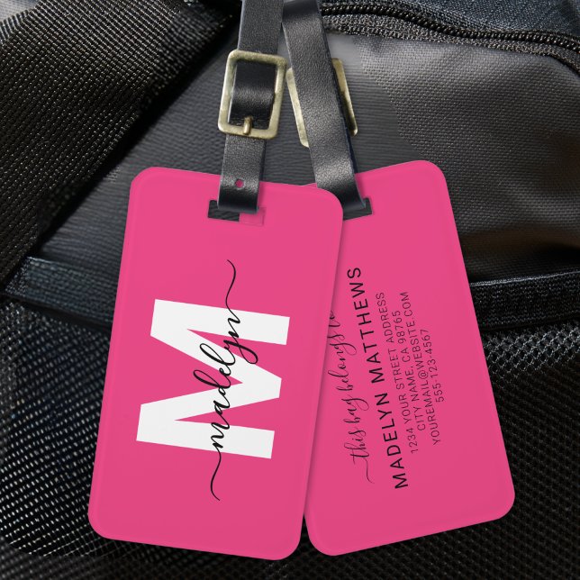 Reisender Pinker Anfangsbuchstabe Name Monogramm Gepäckanhänger (Custom Traveler Pink Initial Name Monogram Luggage Tag )