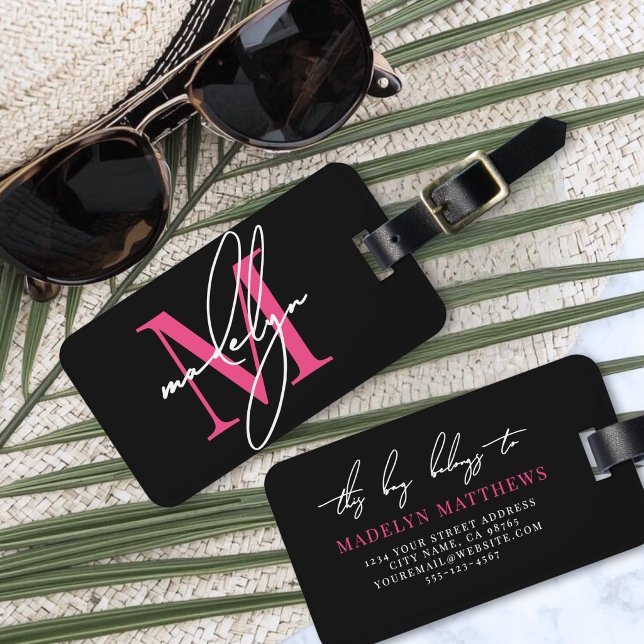 Reisender Pinker Anfangsbuchstabe Name Monogramm Gepäckanhänger (Custom Traveler Pink Initial Name Monogram Luggage Tag )