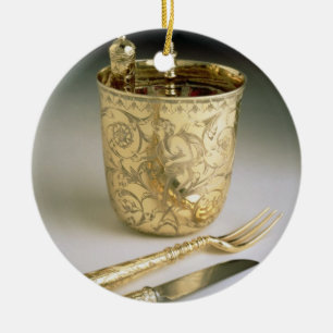 Reisendes Set eines Messers, der Gabel, des Keramik Ornament