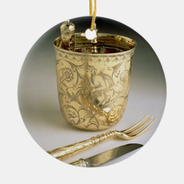 Reisendes Set eines Messers, der Gabel, des Keramik Ornament (Vorne)