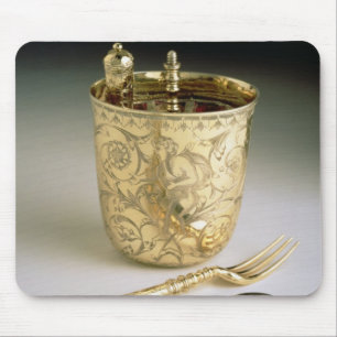 Reisendes Set eines Messers, der Gabel, des Mousepad