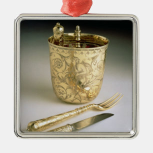 Reisendes Set eines Messers, der Gabel, des Ornament Aus Metall