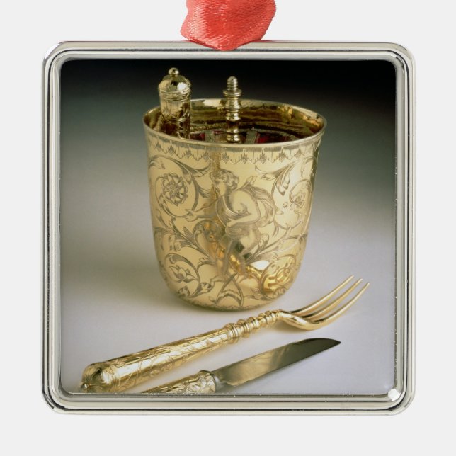 Reisendes Set eines Messers, der Gabel, des Ornament Aus Metall (Vorne)