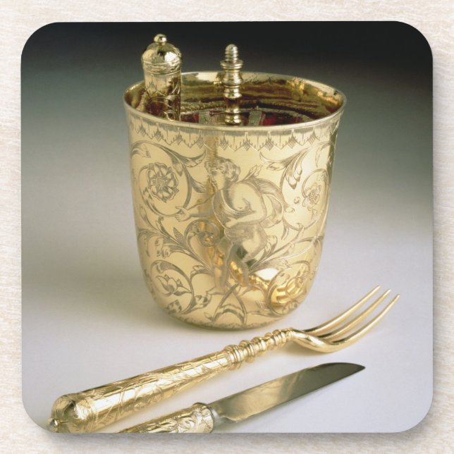 Reisendes Set eines Messers, der Gabel, des Untersetzer (Vorderseite)