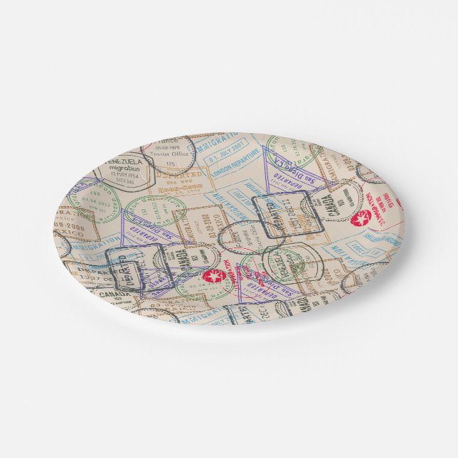 Reisepass-Briefmarke Pappteller (Schrägansicht)