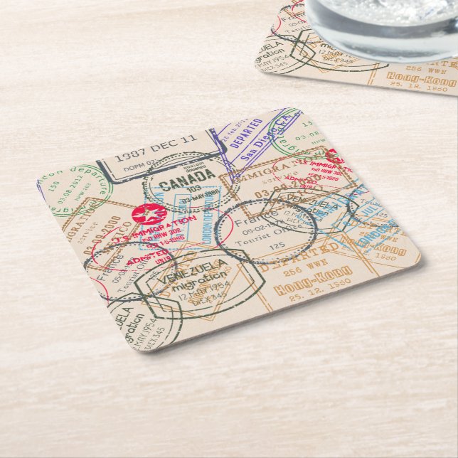 Reisepass-Briefmarke Rechteckiger Pappuntersetzer (angewinkelt)