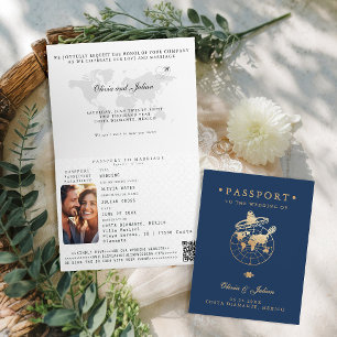 Reisepass Faux Gold Navy Mexico Zielort Hochzeit Einladung