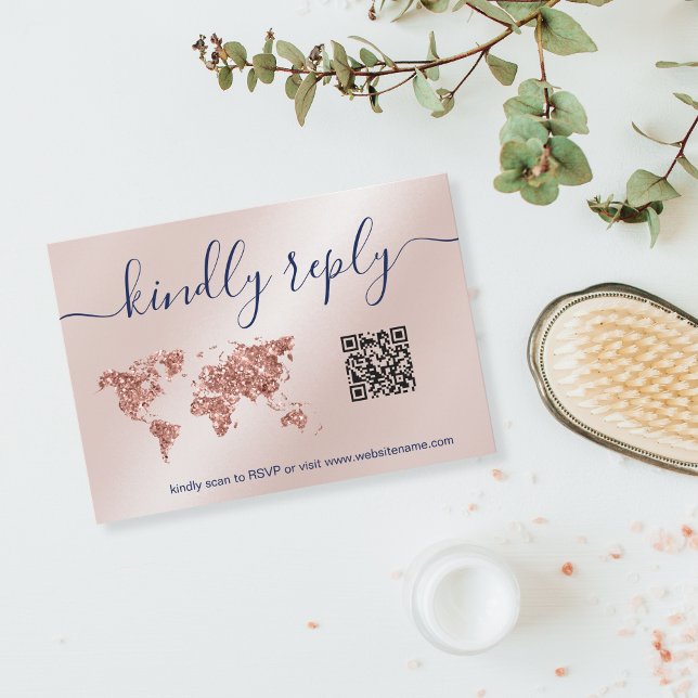 Reisepass für Hochzeiten - Weltkarte - QR-Code RSVP Karte (Von Creator hochgeladen)