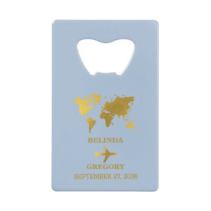 Reisepass Hochzeitswelt Blau Gold Geldbeutel Flaschenöffner