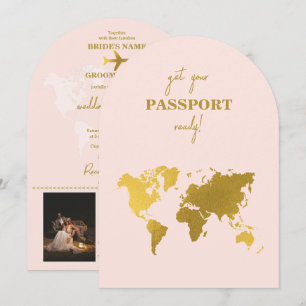 Reisepass Hochzeitswelt Blush Pink Gold Einladung