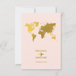 Reisepass Hochzeitswelt Pink Gold RSVP Karte