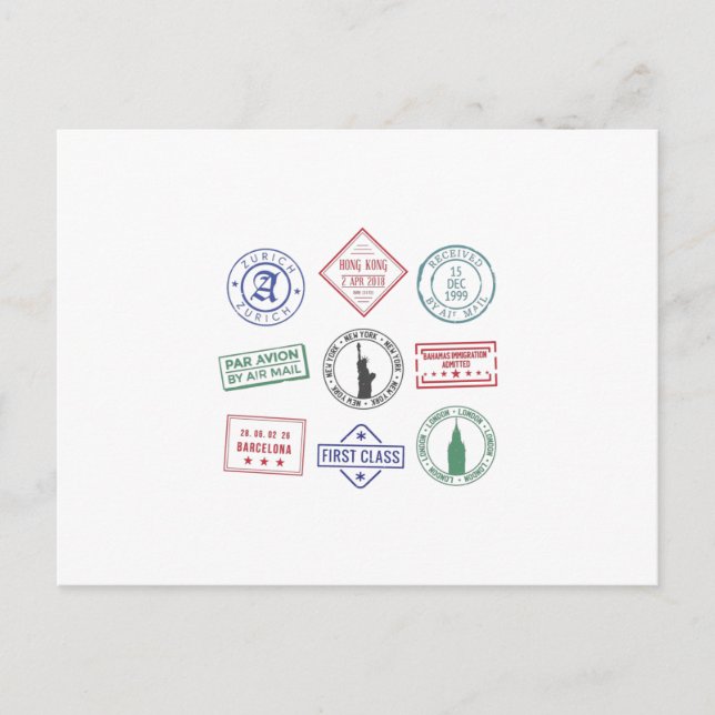 Reisepass-Stempel Postkarte (Vorderseite)