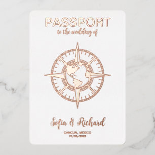 Reisepass Ziel Hochzeit Goldfolie Weltkarte Folieneinladung