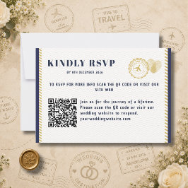 Reisepass Ziel Hochzeit Monogramm QR-Code RSVP Karte
