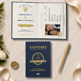 Reisepass Zielort Hochzeit Monogramm Navy Blau Einladung