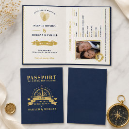 Reisepass Zielort Hochzeit Nautilus Navy Blau Einladung