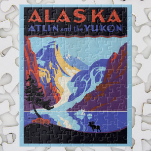 Reiseplakat aus Alaska im Vintage-Stil, Atlin und  Puzzle