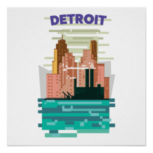 Reiseplakat der Skyline von Detroit City. Poster