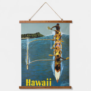 Reiseplakat der United Air Lines nach Hawaii Wandteppich Mit Holzrahmen