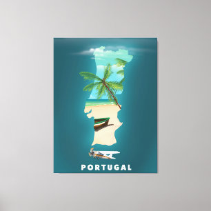 Reiseplakat-Druck Portugal Karte. Leinwanddruck
