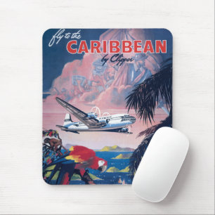Reiseplakat eines Wasserflugzeugs über der Karibik Mousepad
