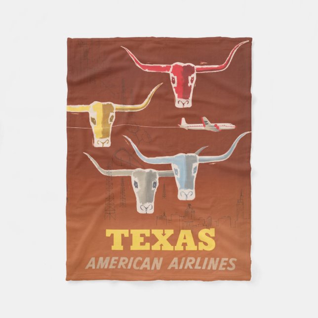 Reiseplakat für American Airlines nach Texas Fleecedecke (Vorderseite)