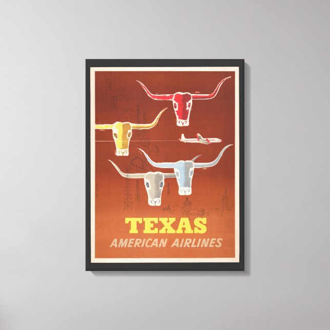 Reiseplakat für American Airlines nach Texas Leinwanddruck (Vorderseite)