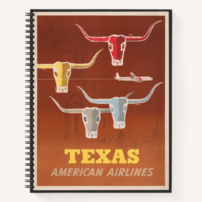 Reiseplakat für American Airlines nach Texas Notizbuch (Vorderseite)