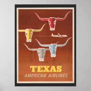 Reiseplakat für American Airlines nach Texas Poster