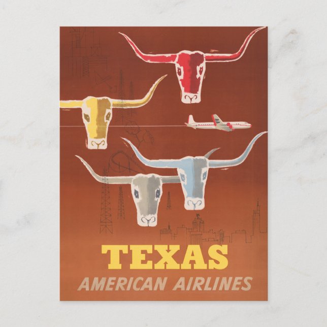 Reiseplakat für American Airlines nach Texas Postkarte (Vorderseite)