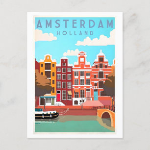 Reiseplakat für Amsterdam im Vintage-Stil Postkarte