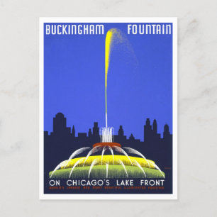 Reiseplakat für Buckingham Fountain im Vintage-Sti Postkarte