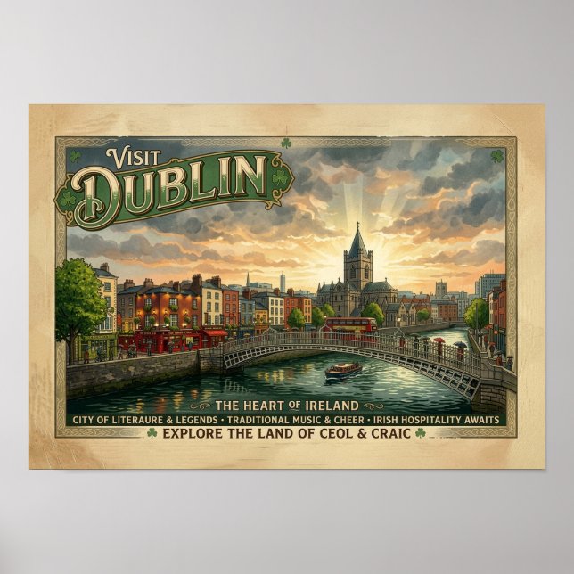 Reiseplakat für das alte Dublin Poster (Vorne)