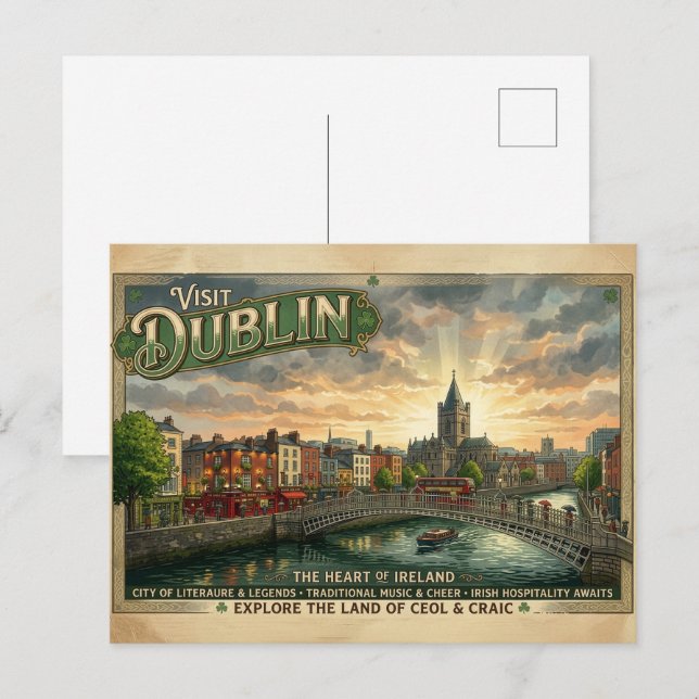 Reiseplakat für das alte Dublin Postkarte (Vorne/Hinten)