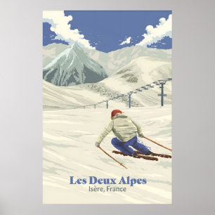 Reiseplakat für das Skigebiet Les Deux Alpes Poster