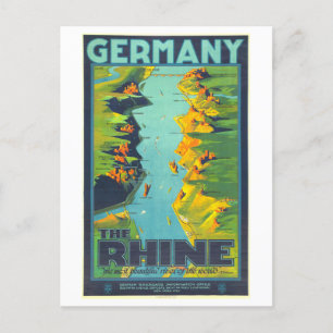 Reiseplakat für den Rhein in Deutschland im Vintag Postkarte