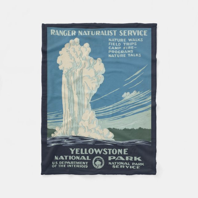 Reiseplakat für den Yellowstone Nationalpark Fleecedecke (Vorderseite)