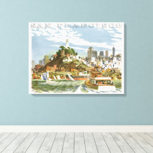 Reiseplakat für die Bucht von San Francisco mit Fä Leinwanddruck