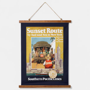 Reiseplakat für die Sunset-Route auf dem Schienen- Wandteppich Mit Holzrahmen
