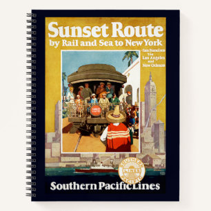 Reiseplakat für die Sunset Route auf dem Schienenw Notizbuch