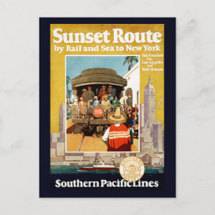 Reiseplakat für die Sunset Route auf dem Schienenw Postkarte