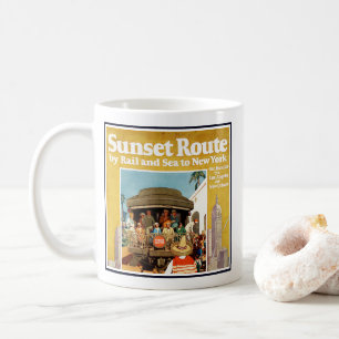 Reiseplakat für die Sunset Route mit Bahn und Schi Kaffeetasse