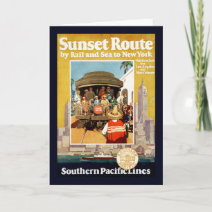 Reiseplakat für die Sunset Route mit Bahn und Schi Karte