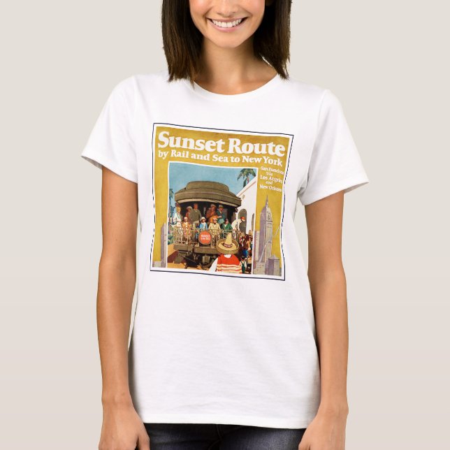 Reiseplakat für die Sunset Route mit Bahn und Schi T-Shirt (Vorderseite)