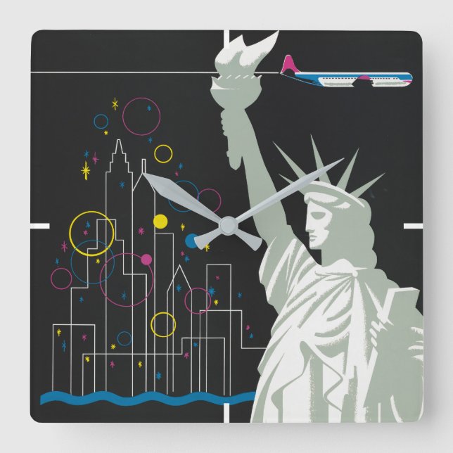 Reiseplakat für Flüge mit Northwest Airlines Quadratische Wanduhr (Vorderseite)