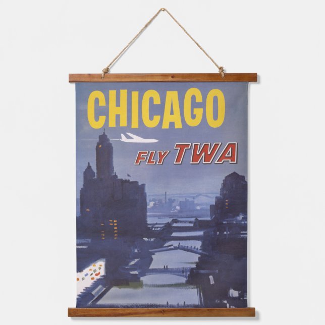 Reiseplakat für Flüge von Trans World Airlines Wandteppich Mit Holzrahmen (Vorderseite)