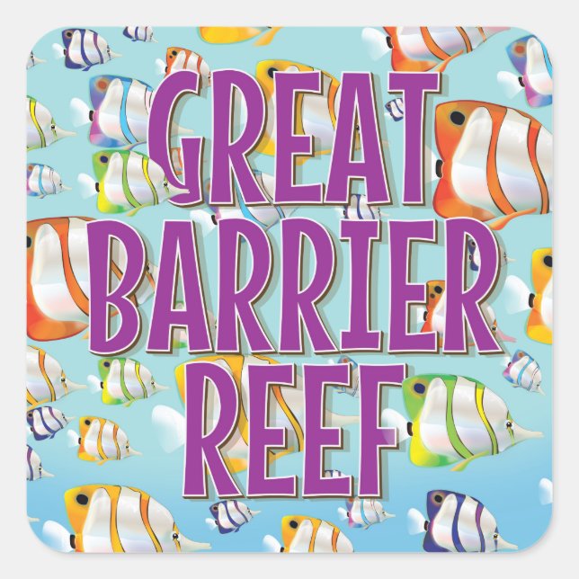 Reiseplakat für Great Barrier Reef Cartoon Quadratischer Aufkleber (Vorderseite)