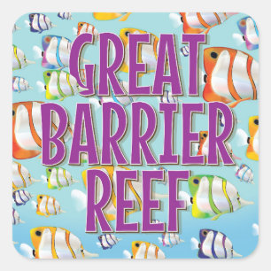 Reiseplakat für Great Barrier Reef Cartoon Quadratischer Aufkleber